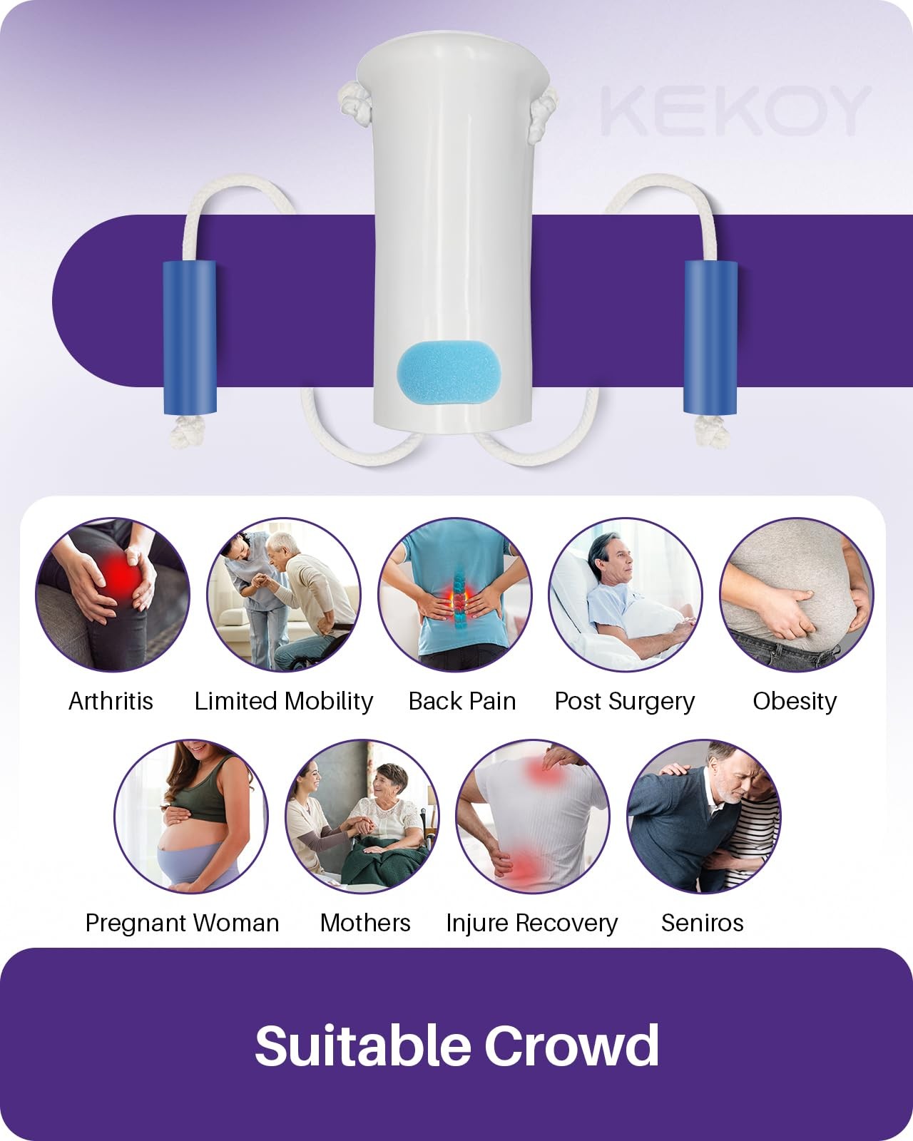 KEKOY 4INCH Sock Aid for Putting on Socks, 4.0 Inch Wide, White