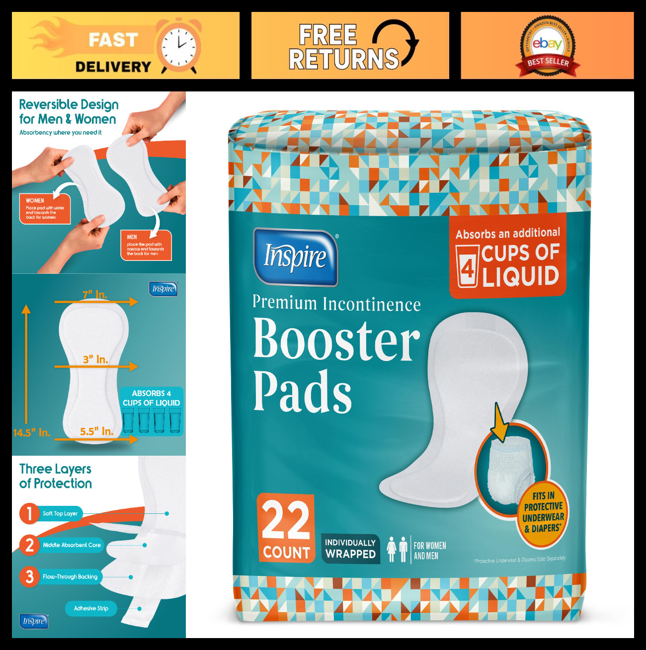 Ultra Absorbent Incontinence Booster Pads – 4 Cup Capacity, Leak-Free, 22 Count