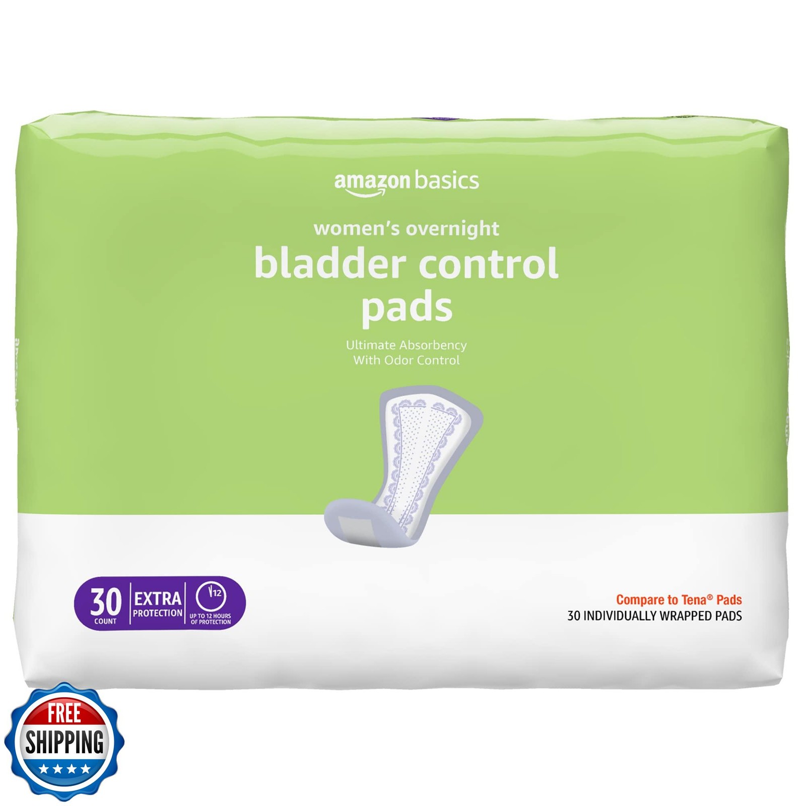 Amazon Basics Incontinence Pads for Women, Bladder Control, Postpartum, Overn