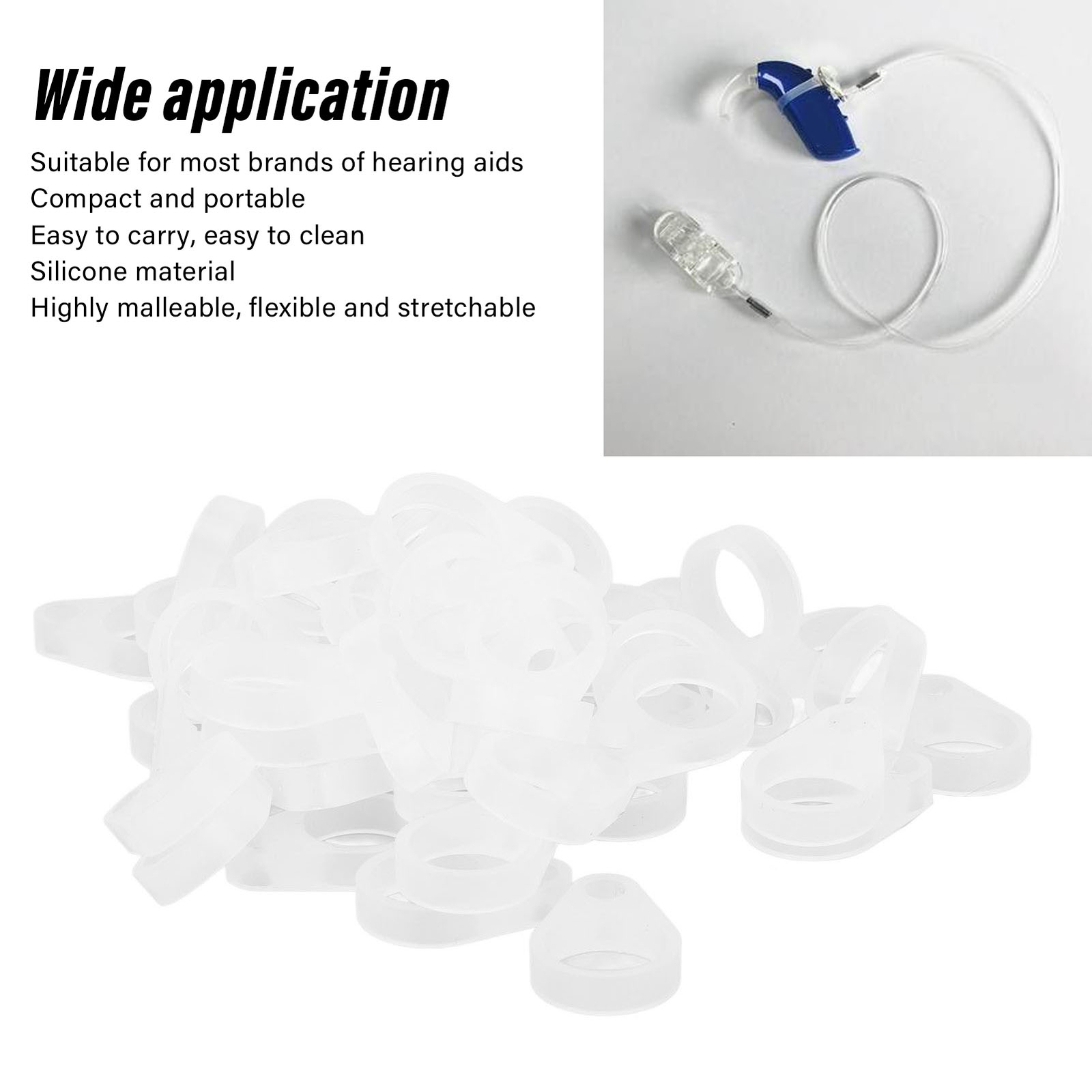 50Pcs Hearing Aid Silicone Loop Flexible Replacement Hearing Aid Clip Adaptor S