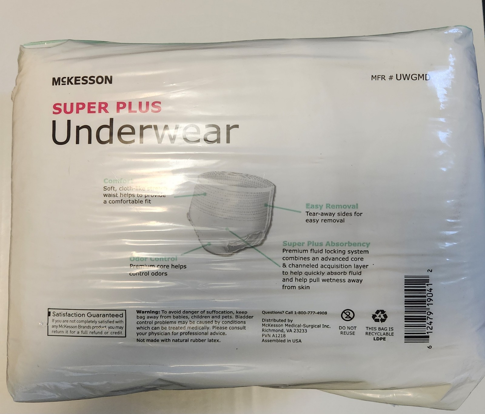 McKesson Super Plus Incontinence Briefs Moderate Absorbency 20 Ct Medium Unisex