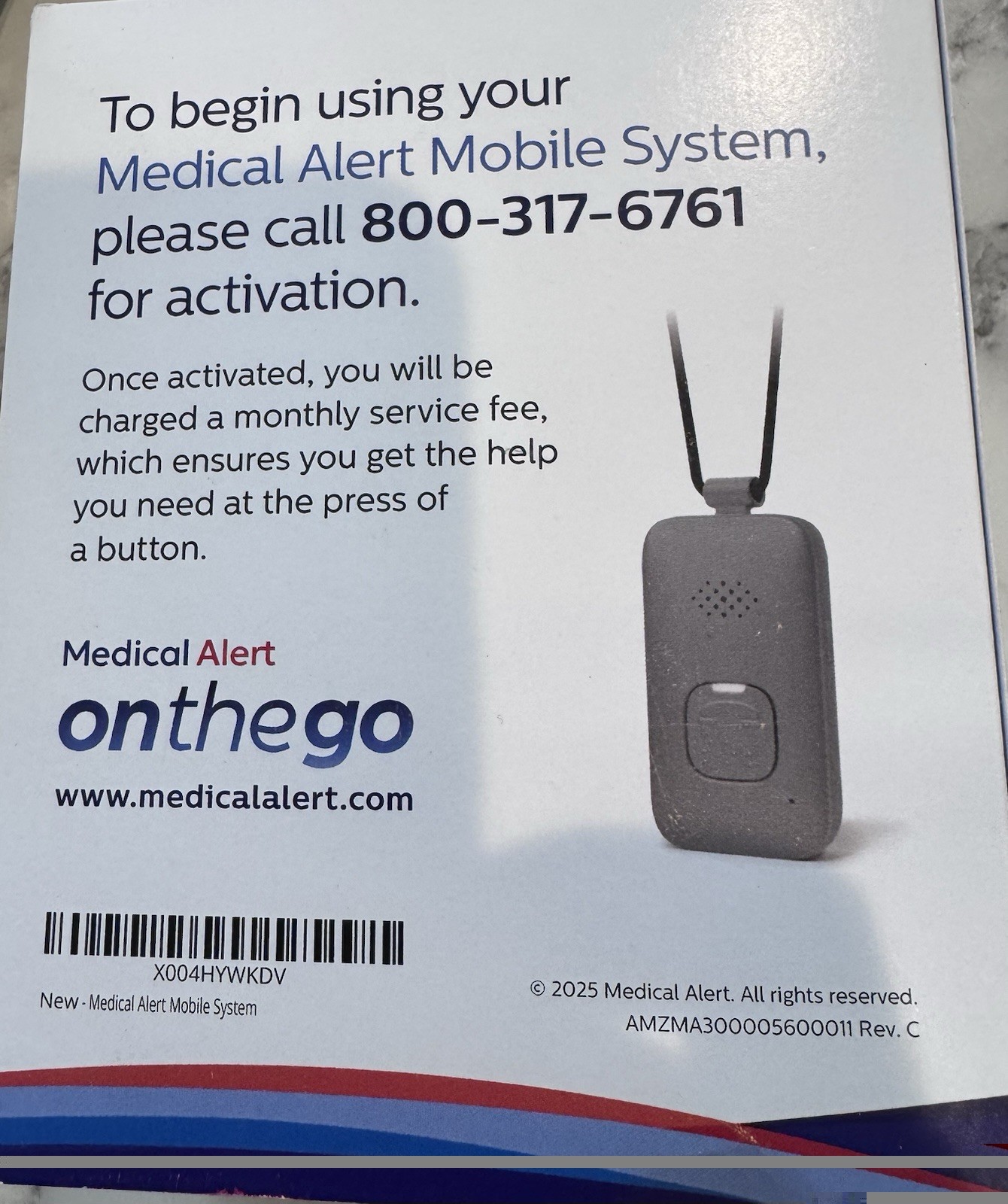 Medical Alert On-the-Go GPS Fall Detection Necklace Emergency Call Button New