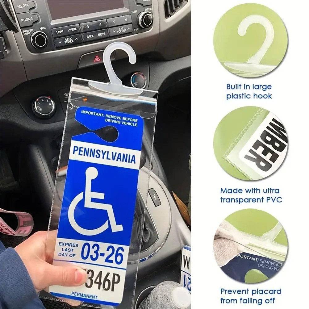 Handicap Placard Holder Disabled Parking Permit Protector Mirror Tag Sleeve Hang