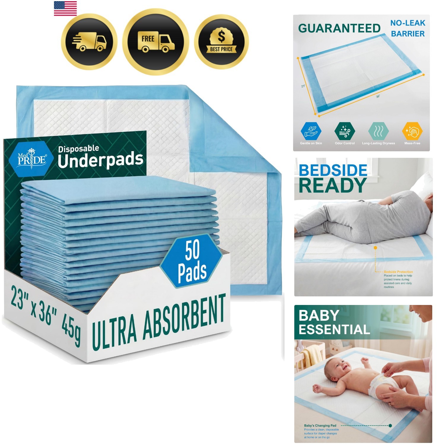Disposable Chux Pads 23in X 36in, Super Absorbent Bed Pads for Incontinence, …