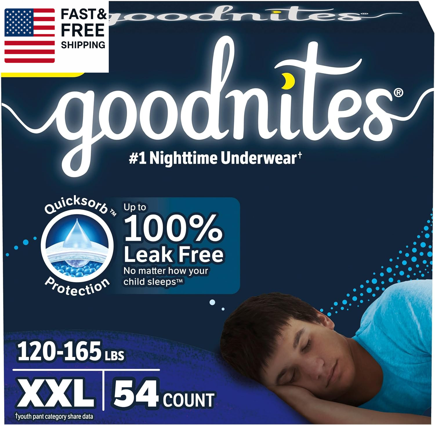 Boys’ Nighttime Underwear, Size XXL (120-165 Lbs), 54 Ct, Packaging May Vary