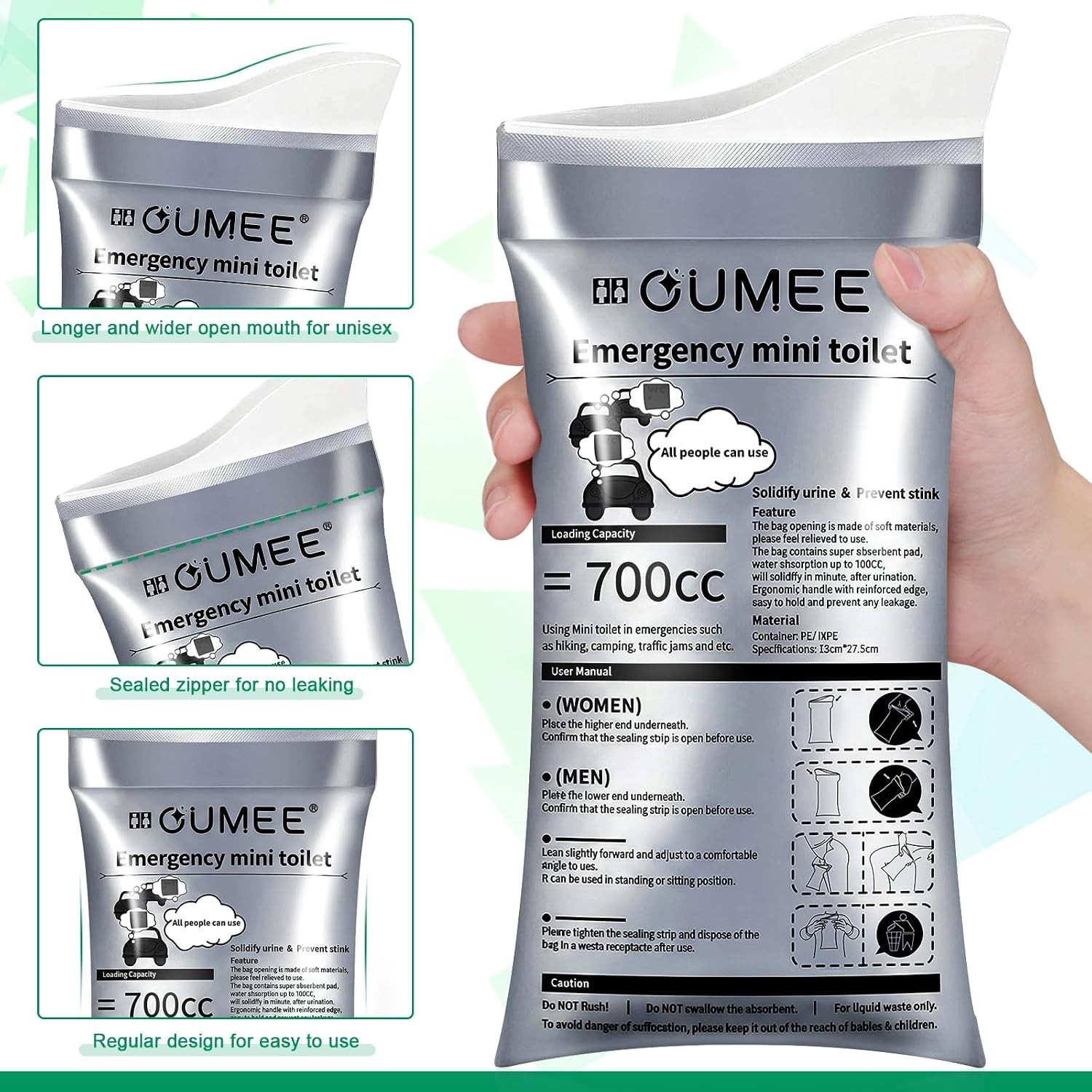 Portable 700ML Urinal Bags for Travel – 12 Pack Unisex Pee Bags for Emergencies