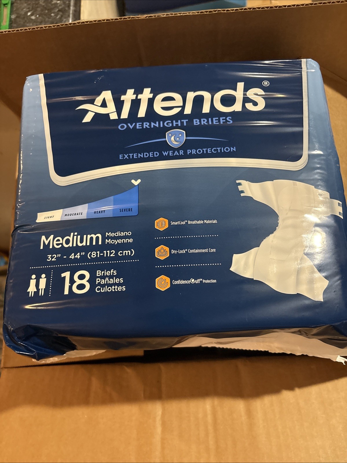 Attends Overnight Briefs M (Medium) CASE OF 72 COUNT
