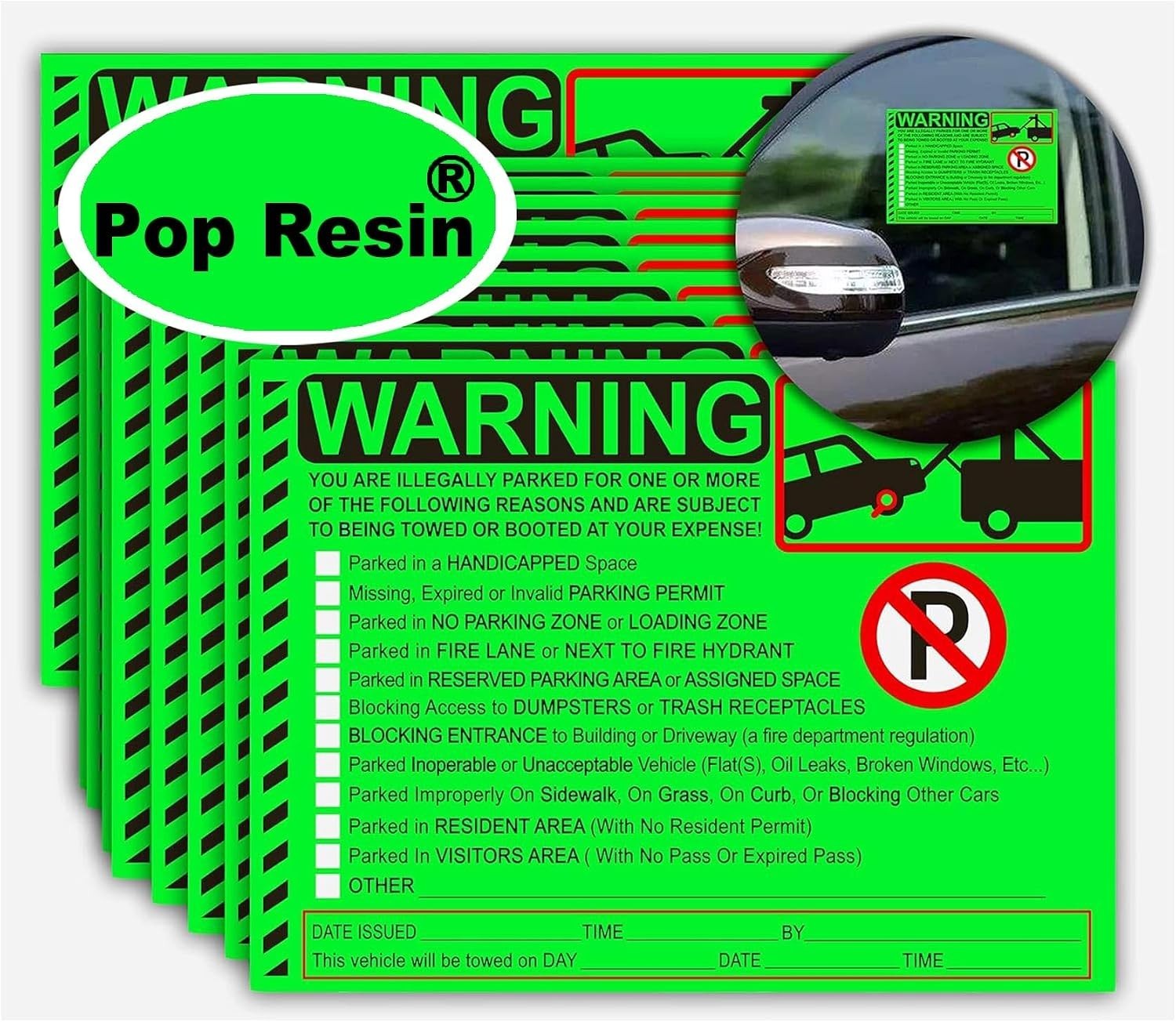 50 Pcs Parking Violation Stickers 5.5X7.5 Inch Fluorescent Adhesive Tags
