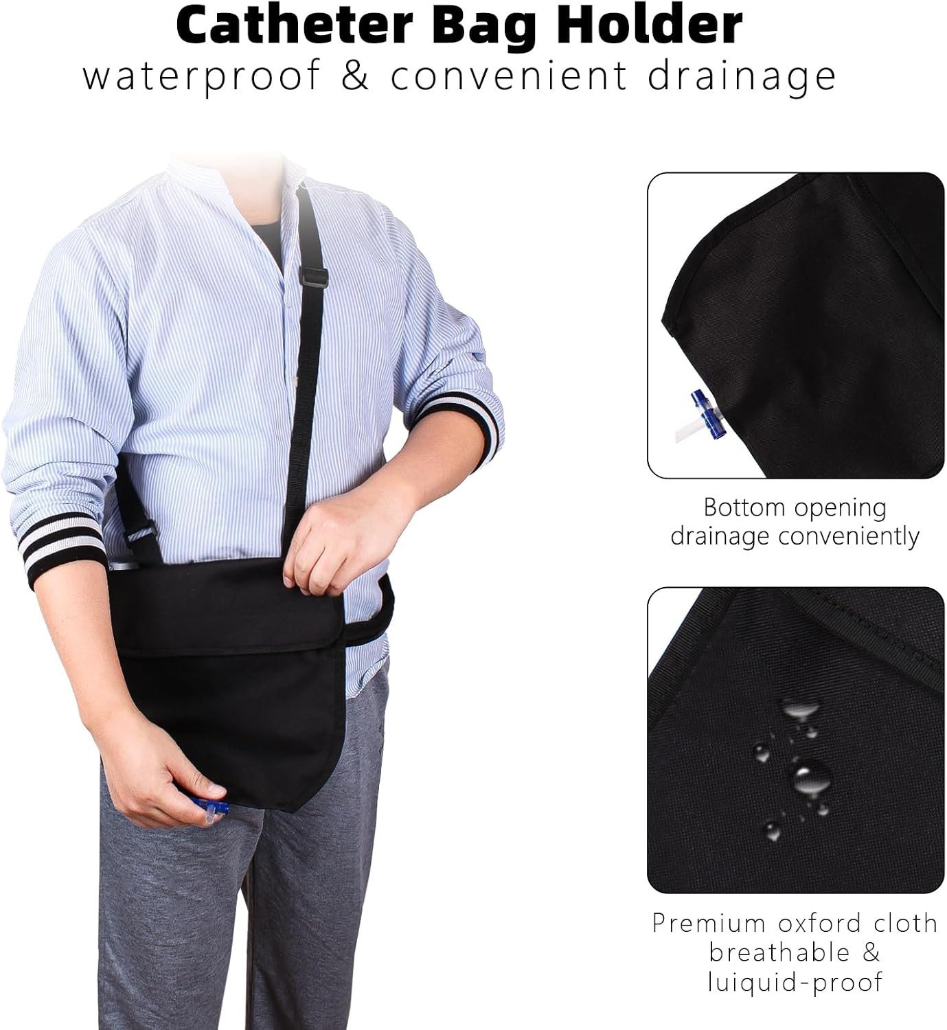 Urine Drainage Bag Holder Adjustable Catheter Bag Cover with Zipper Foley Cathet