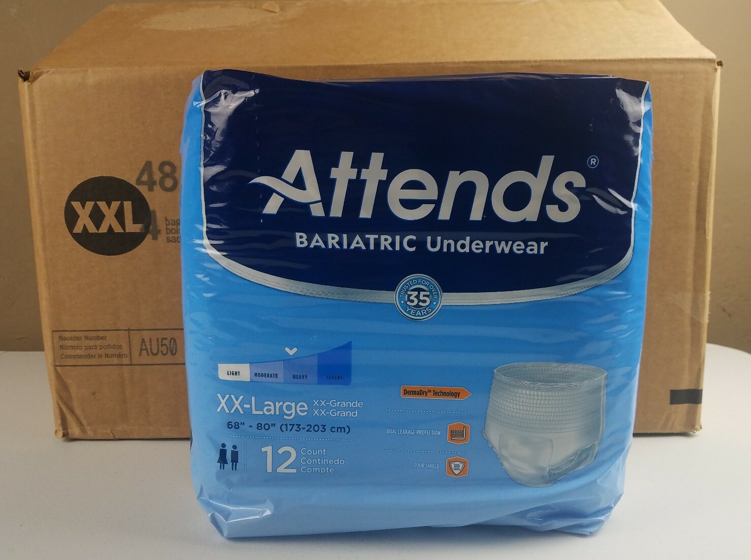 Attends Bariatric Adult Underwear, 2-XL, XXL, 68″ – 80″ Waist, AU50 – Case of 48