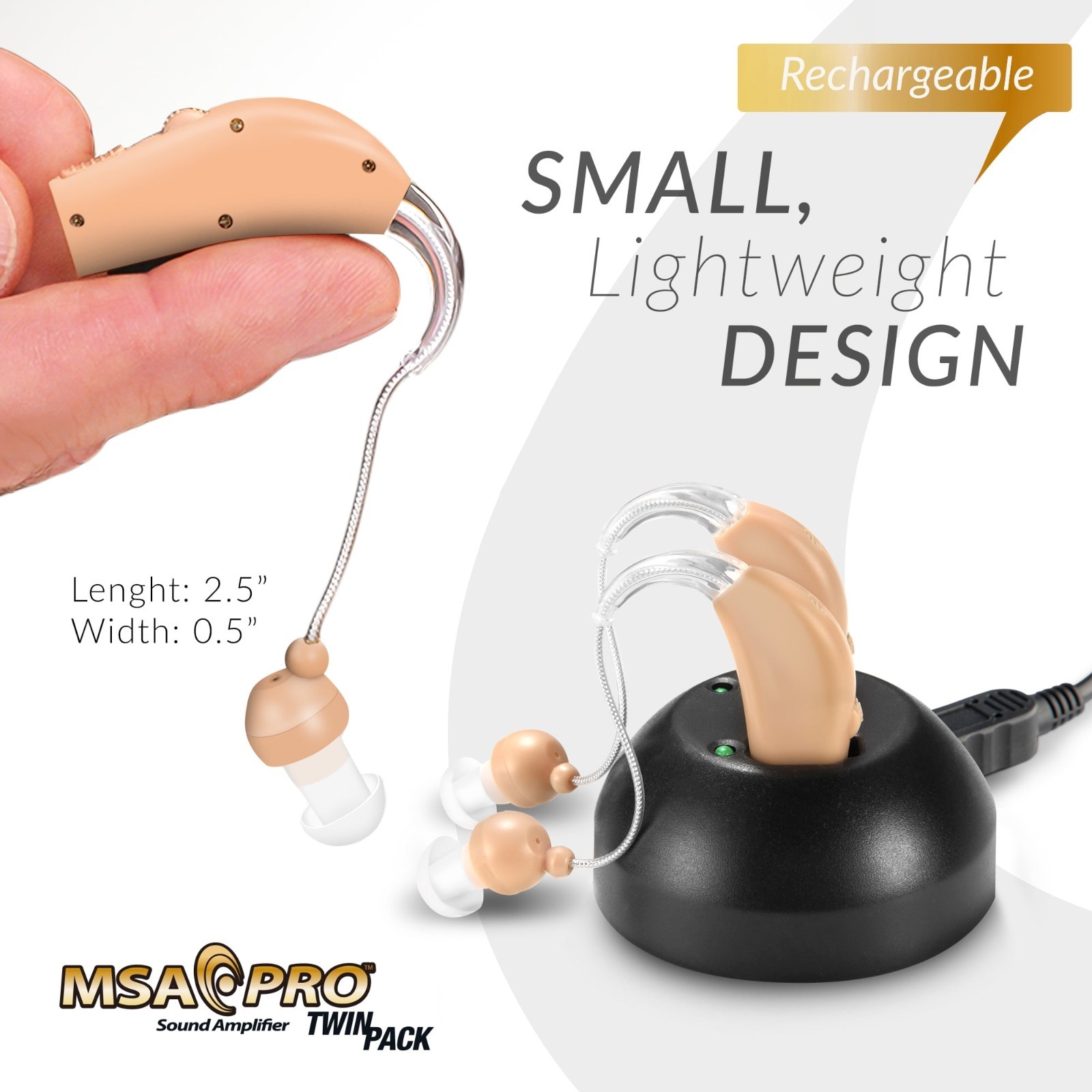 MSA Pro 2-Pack Personal Sound Amplifier Portable Adjustable Volume Beige