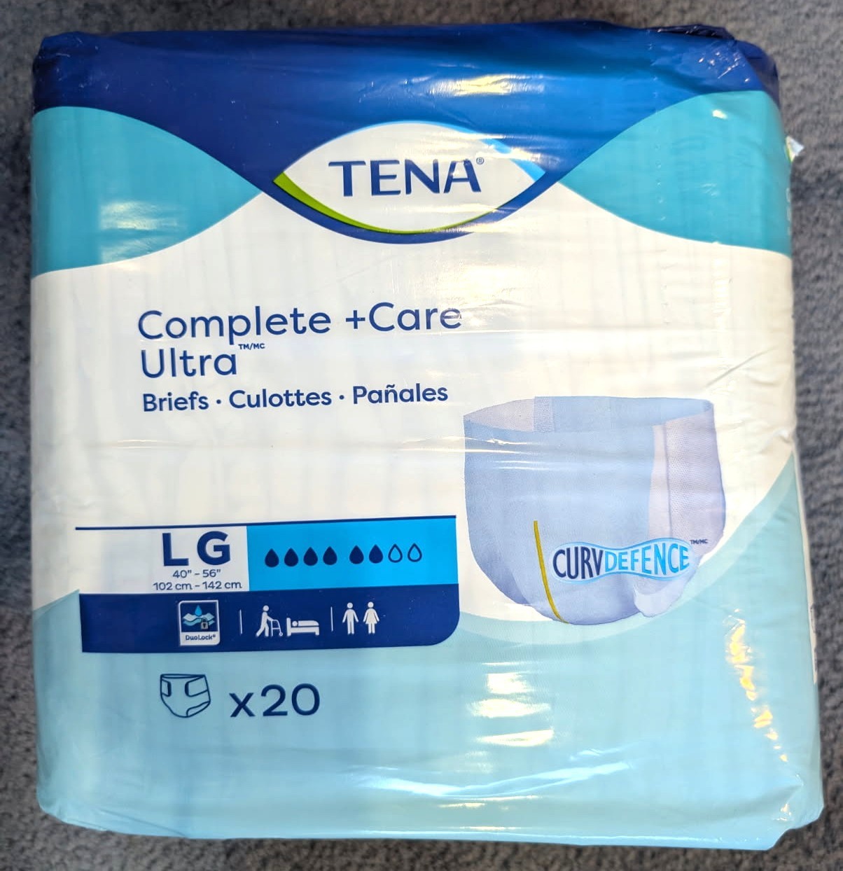 TENA Complete + Care Ultra Brief Large 4 packs of 20 per bag, 80 total