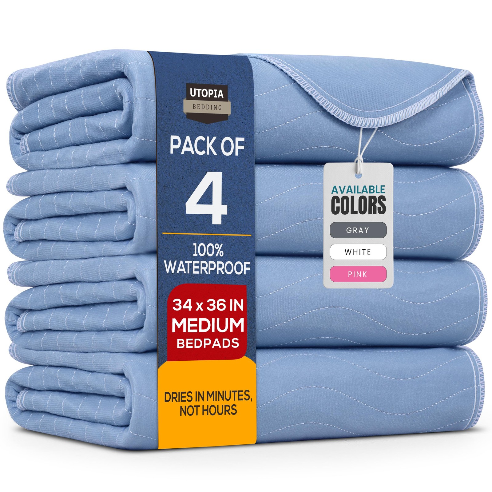 Washable Underpads 34″ X 36″ (Pack of 4), Waterproof Reusable Heavy Absorbency I