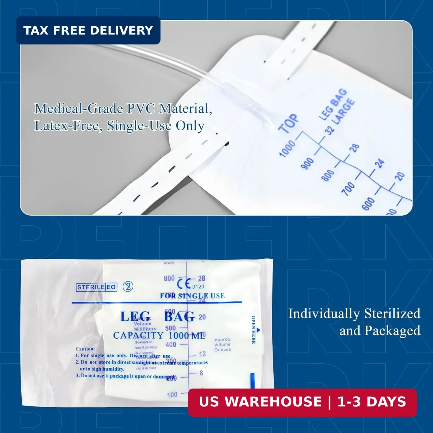 Urinary Drainage Bag 1000ml Catheter Leg Bag, 5 Pack Catheter Leg Bags for Men,