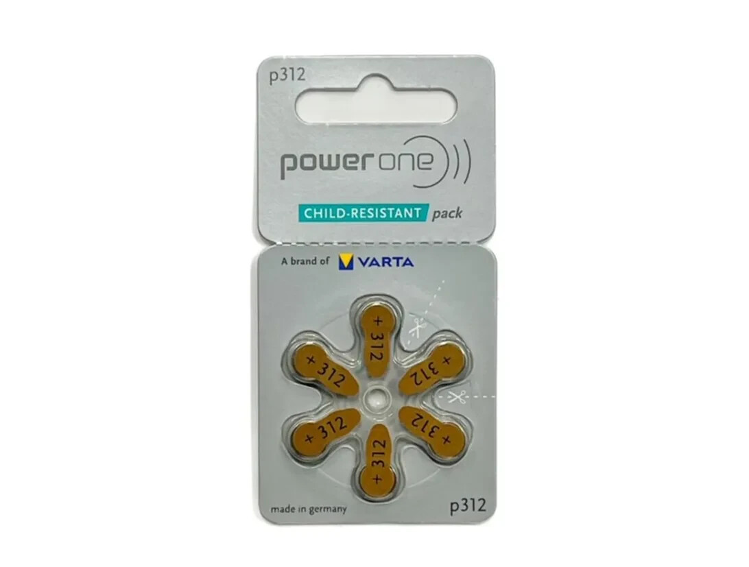Power One Size 312 Mercury Free Hearing Aid Batteries (60 pack) **NEW DESIGN**