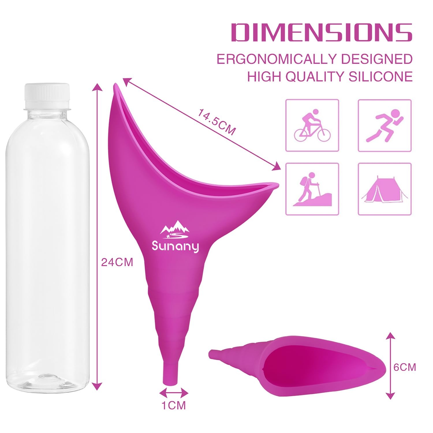 Sunany Female Urinal, Urinal with Silicone 2 Piece Set, Fuchsia