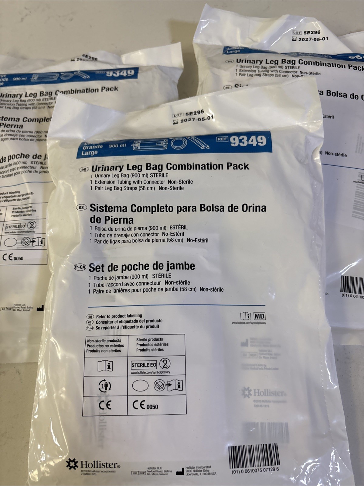 (3) Hollister 9349 Urinary Leg Bag Combination Pack Large 900 ml Exp 5/2027