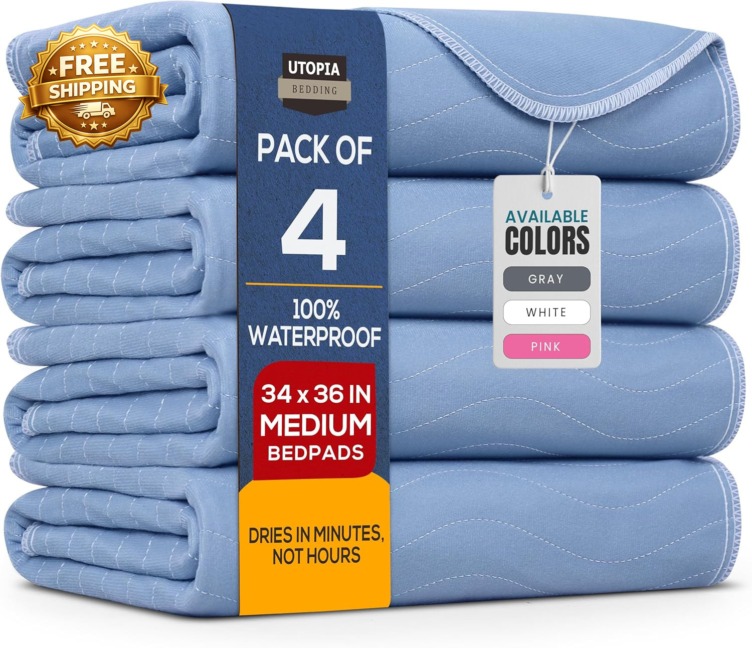 Washable Underpads 34″ X 36″ (Pack of 4) Waterproof Reusable Heavy Absorbency