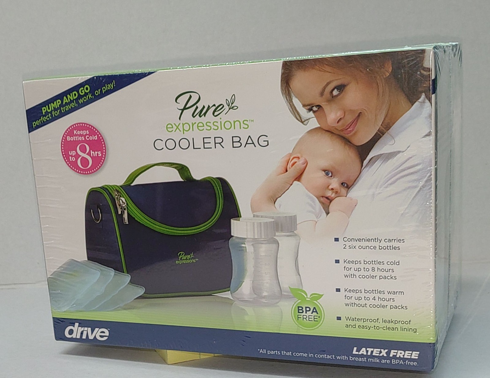 Drive Medical Pure Expressions Insulated Cooler Bag + 4 Ice Packs 2 Bottles NIB