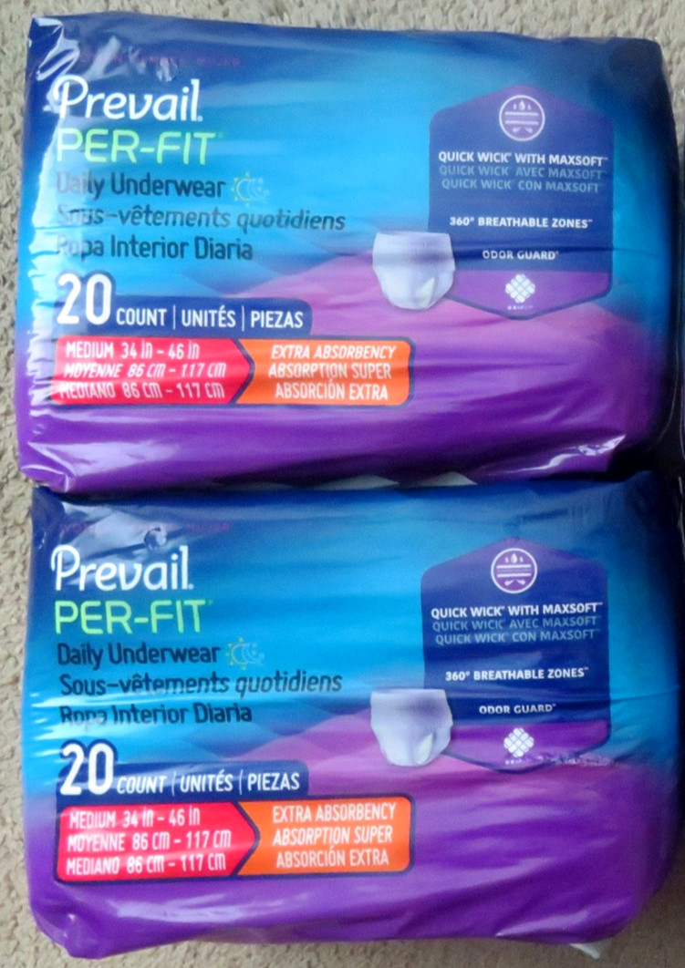 New Prevail Per-Fit Medium Woman Pull Up Max Underwear Incontinence 2 Pks Qty 40