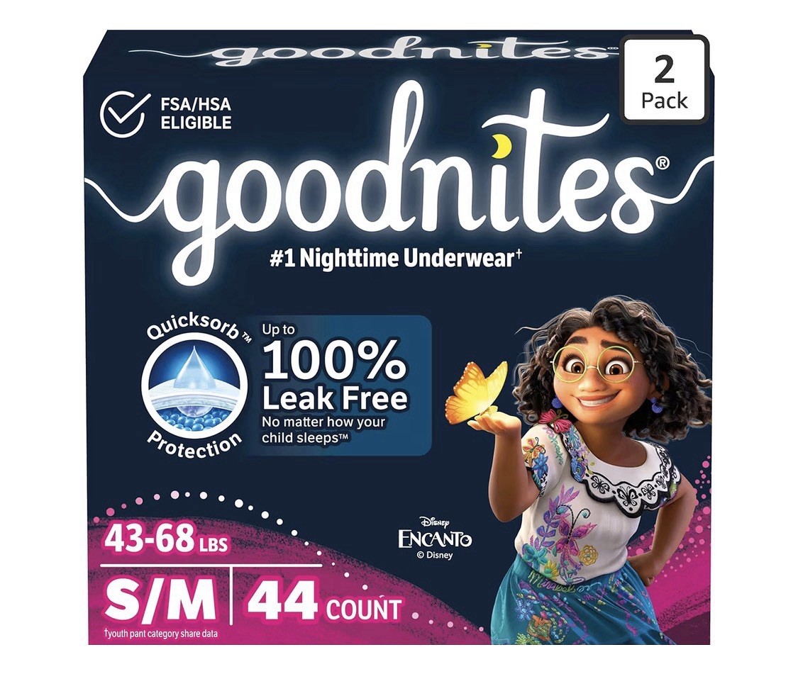 Girls’ Nighttime Bedwetting Underwear, Size S/M 43-68 lbs, 44 Ct 2 Packs of 2…