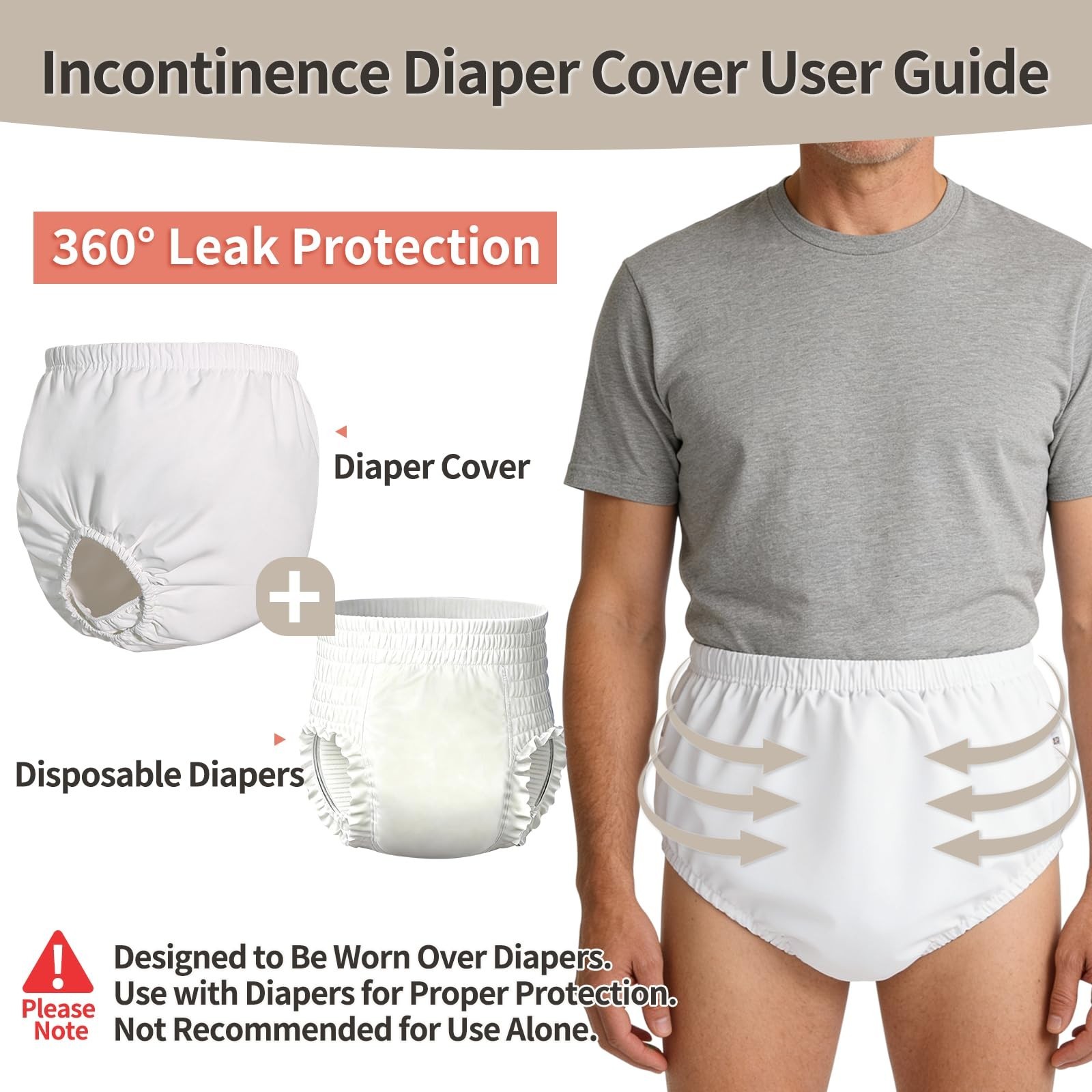 2-Pack Waterproof Reusable Adult Diaper Covers, Leak-Proof, Soft Cloth-Like, M