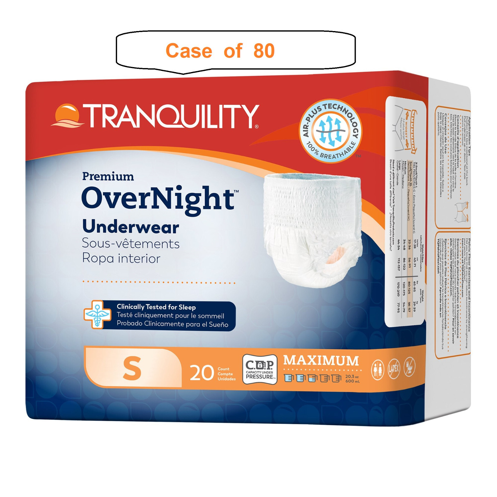 Tranquility Premium Overnight Underwear Pull On, SMALL 22 to 36″ Heavy, 80 Pack