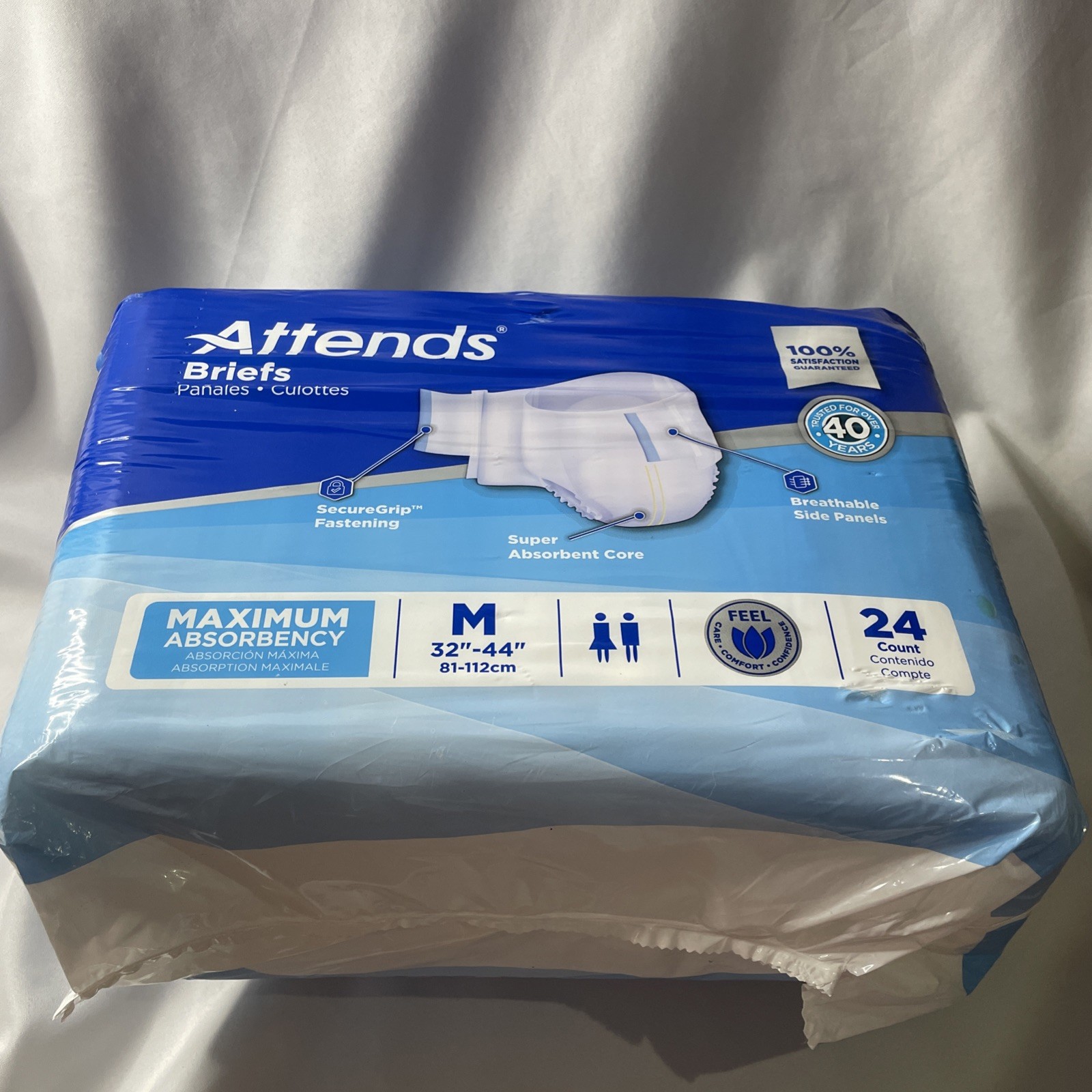 Attends Incontinence Briefs Medium Size Contoured 32″ To 44″ 24/Pack Unisex