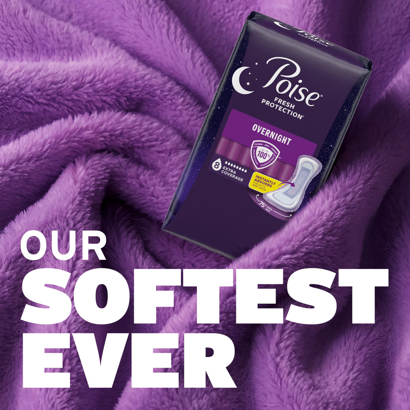 Poise Overnight Incontinence & Postpartum Pads for Bladder Leaks, 72 Count