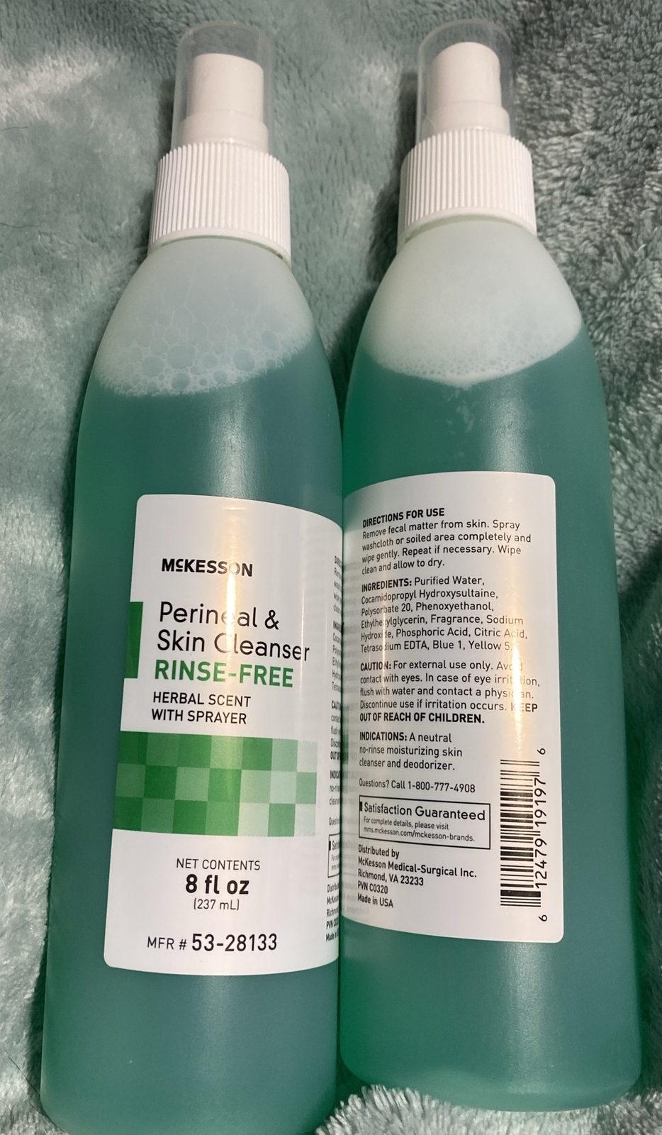 2PK! Perineal & Skin Cleanser Rinse-Free Wash Herbal Scent w/Sprayer 8oz Each