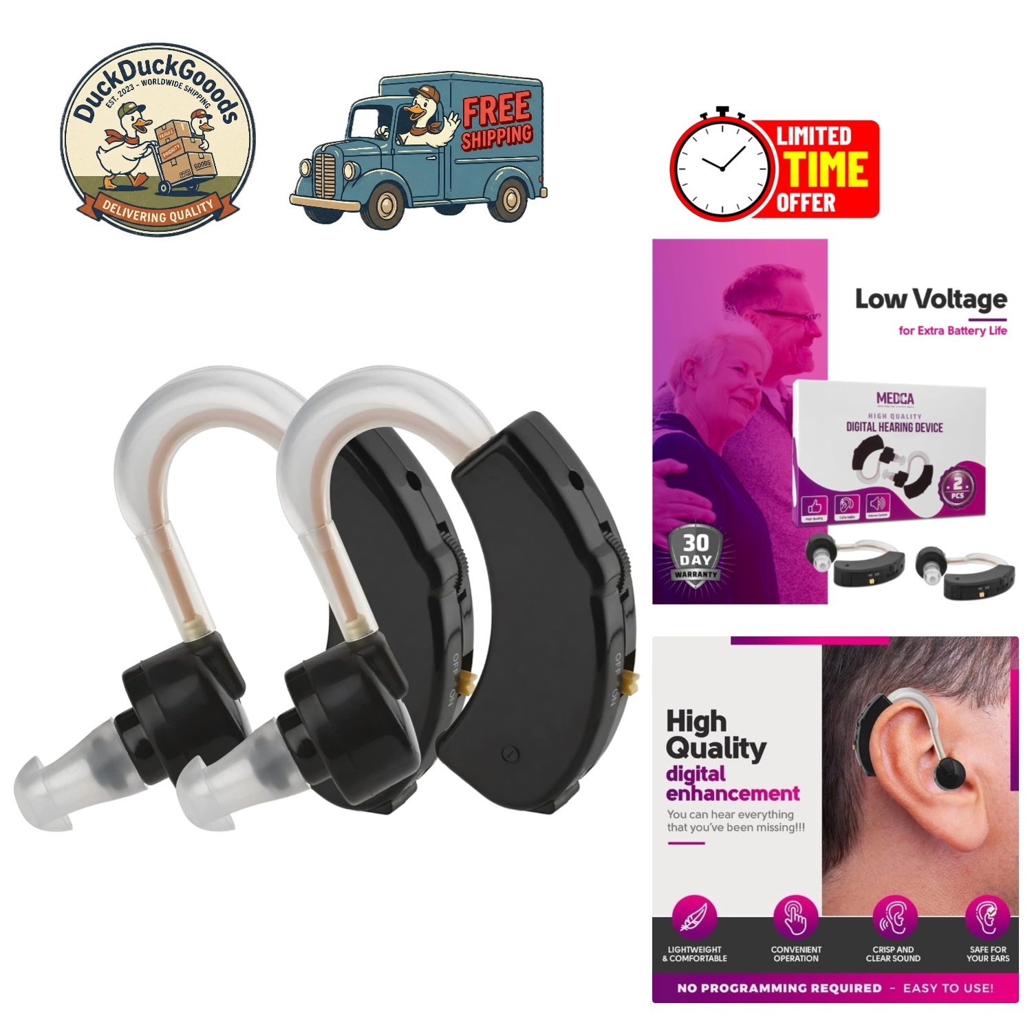 Digital Hearing Amplifiers with Crystal Clear Sound – Lightweight Black Set
