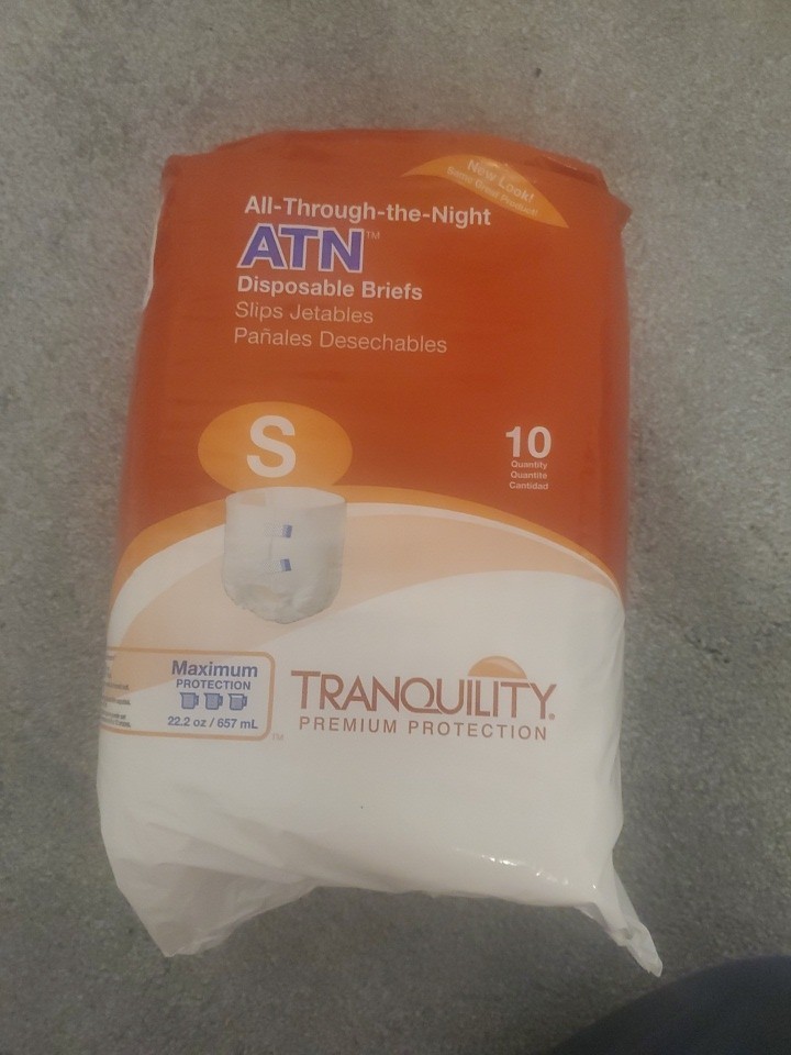 Tranquility all through the night disposable briefs. Premium Protection. Sm.