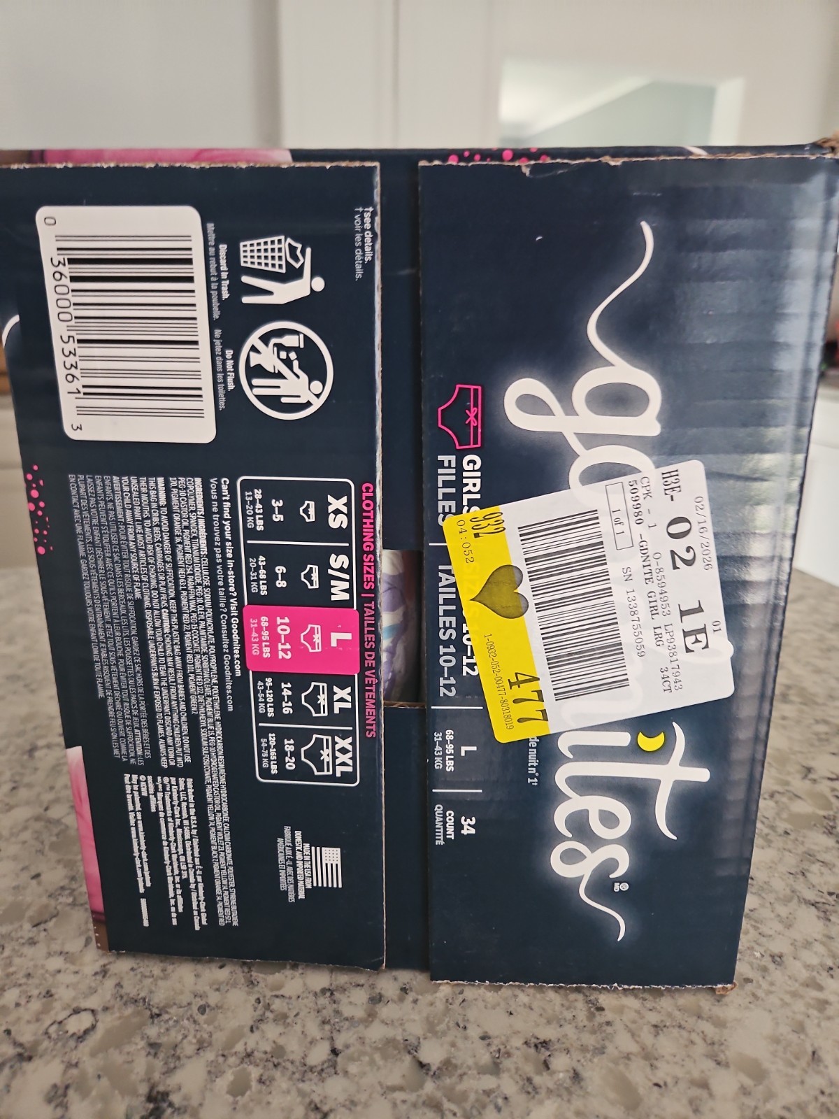 Goodnites Girls Overnight Pants Large 68-95 Lbs SEALED NEW 100% Leak Free 34 Ct
