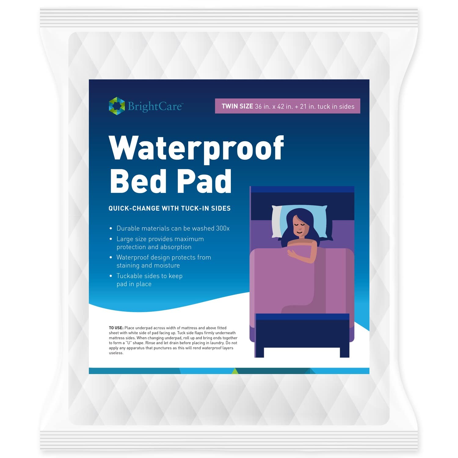 Twin Size Soft Quilted Underpad, Washable, Side Tucks, Incontinence Bed Pad