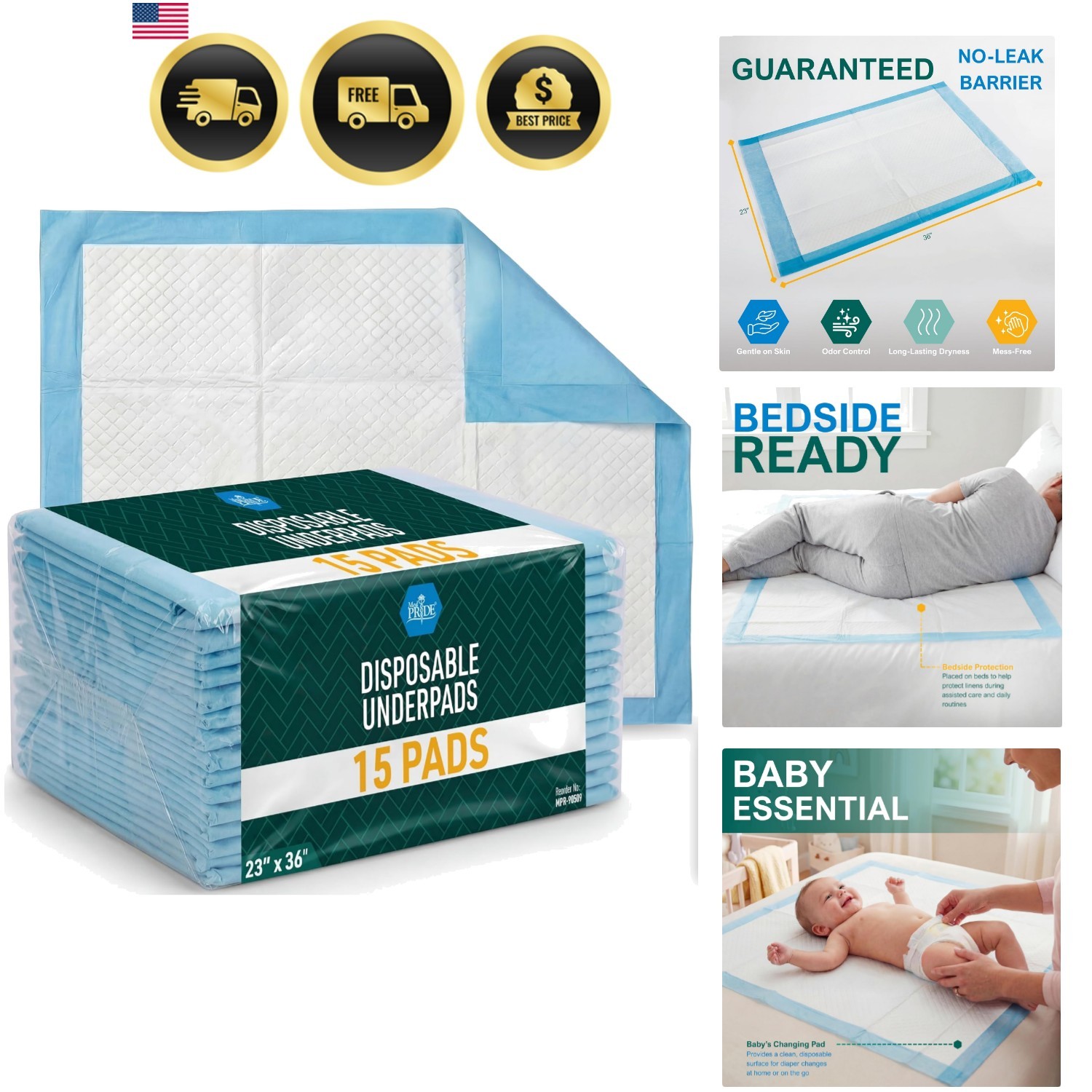 15 Disposable Underpads 23” X 36” Incontinence Pads, Chux, Bed Covers, Pupp…