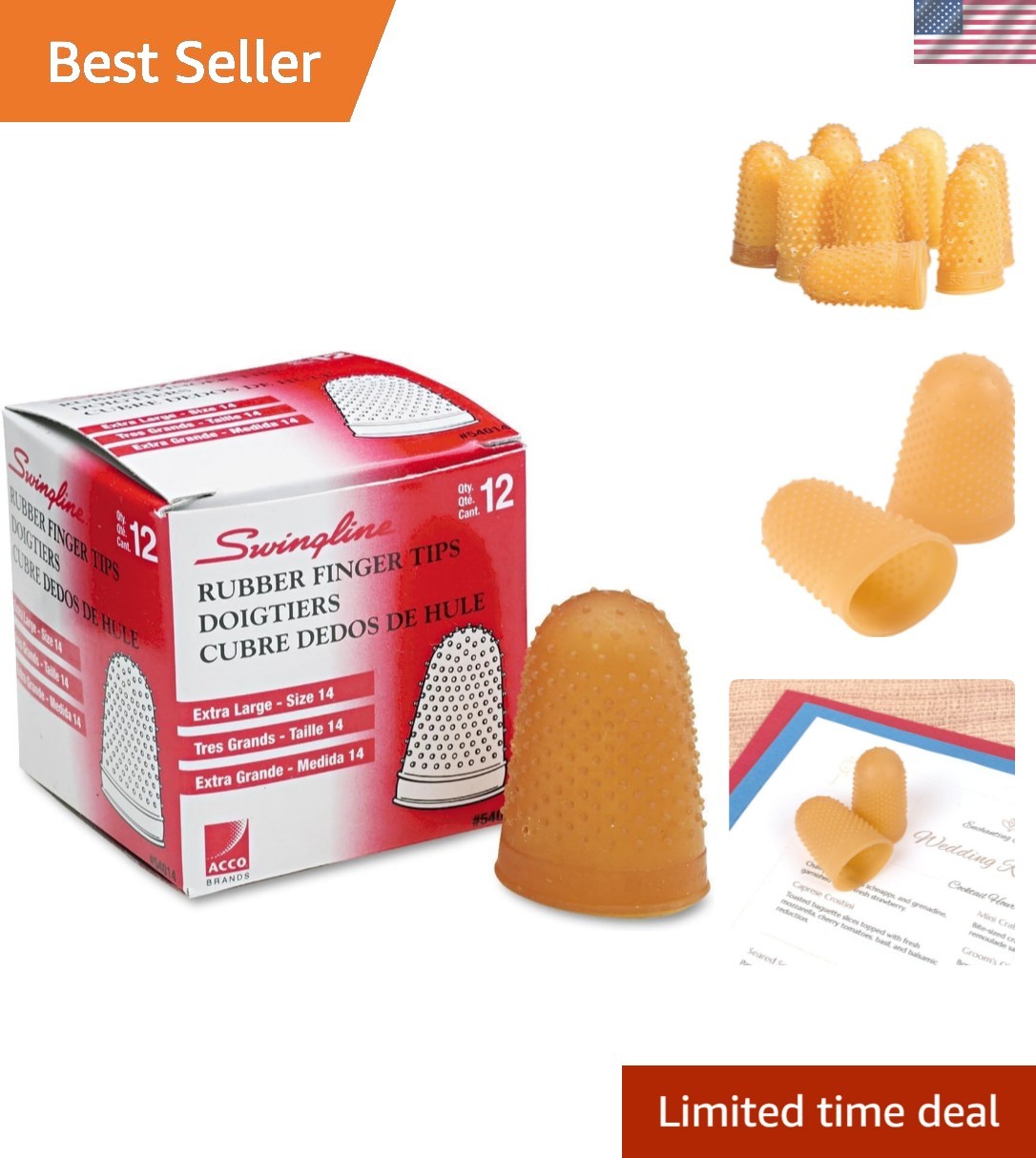 ACCO Rubber Finger Tips, Size 14 X-Large, 7/9″ Base Diameter, Extra Large, Nu…