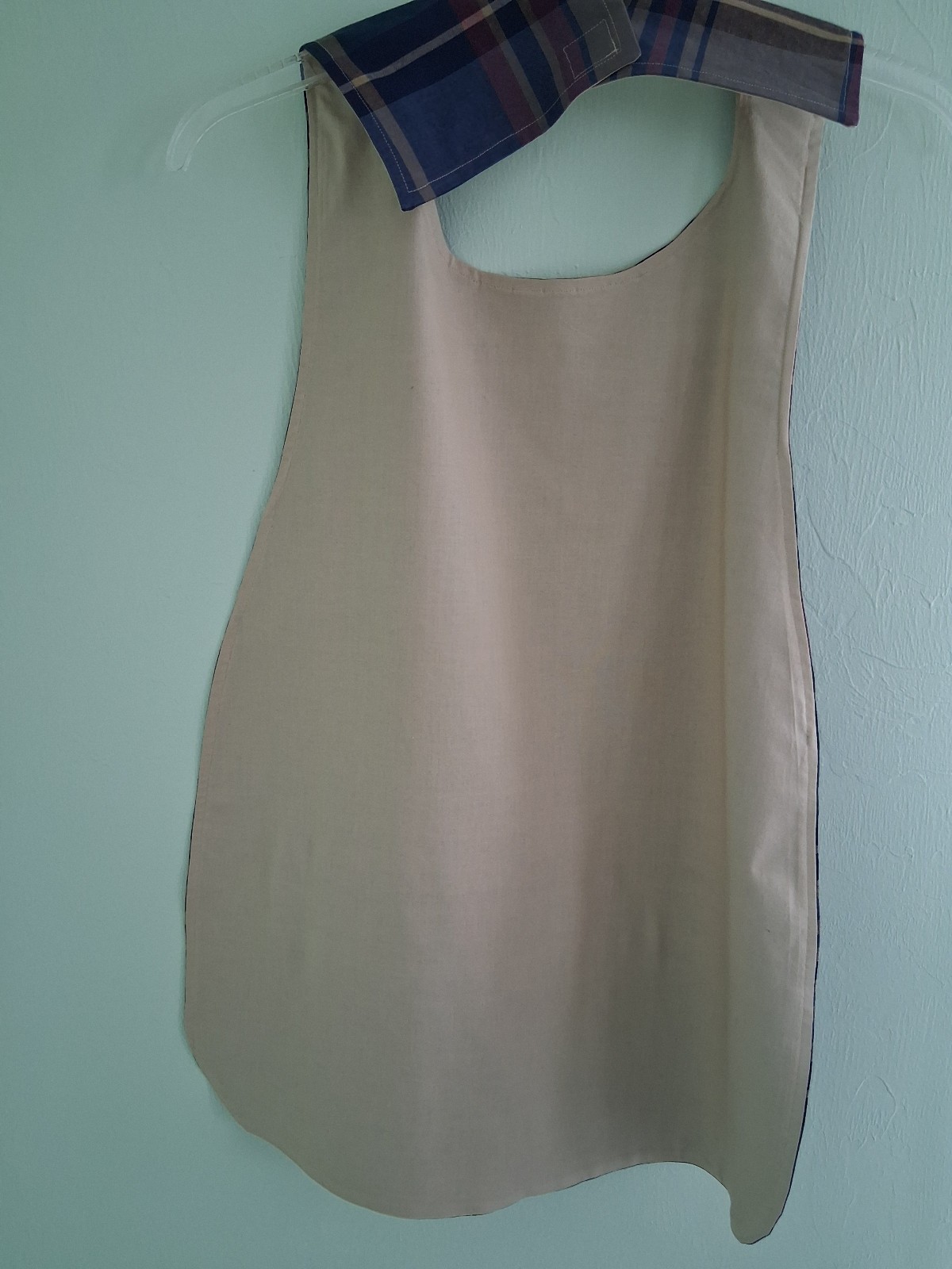 Brown Plaid/Beige Adult Bib, Handmade , 35 1/2” by 21 ½”, reversible