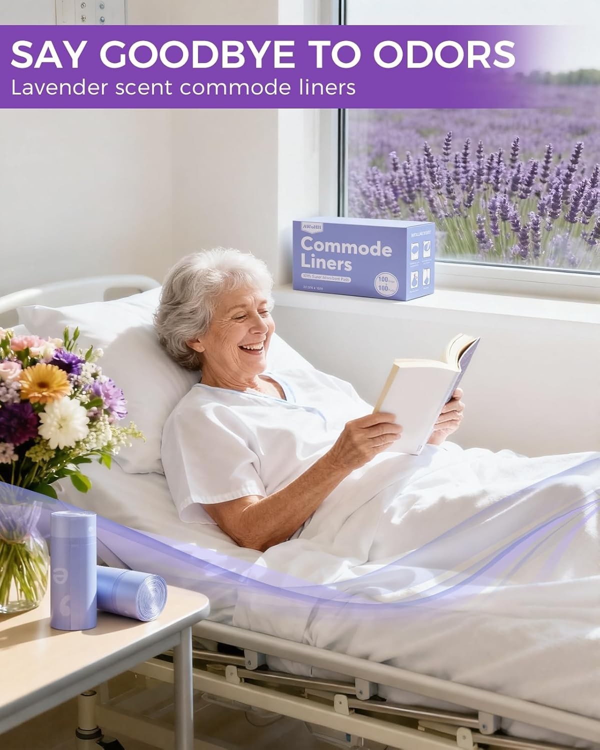 Bedside Commode Liners with Absorbent Pads, Tear-Free Leak-Proof Commode Line…