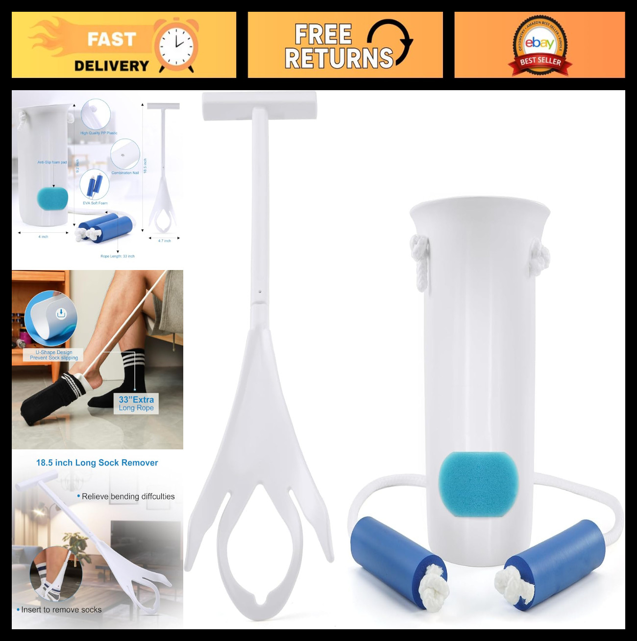 Flexible Sock Aid Kit – Long Rope Sock Puller for Easy On/Off Socks & Stockings