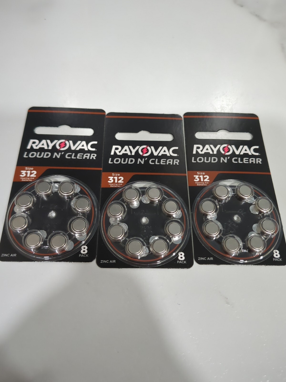 Rayovac Loud n’ Clear 312 Hearing Aid Batteries 3 pkgs=24 Batteries Exp June2025