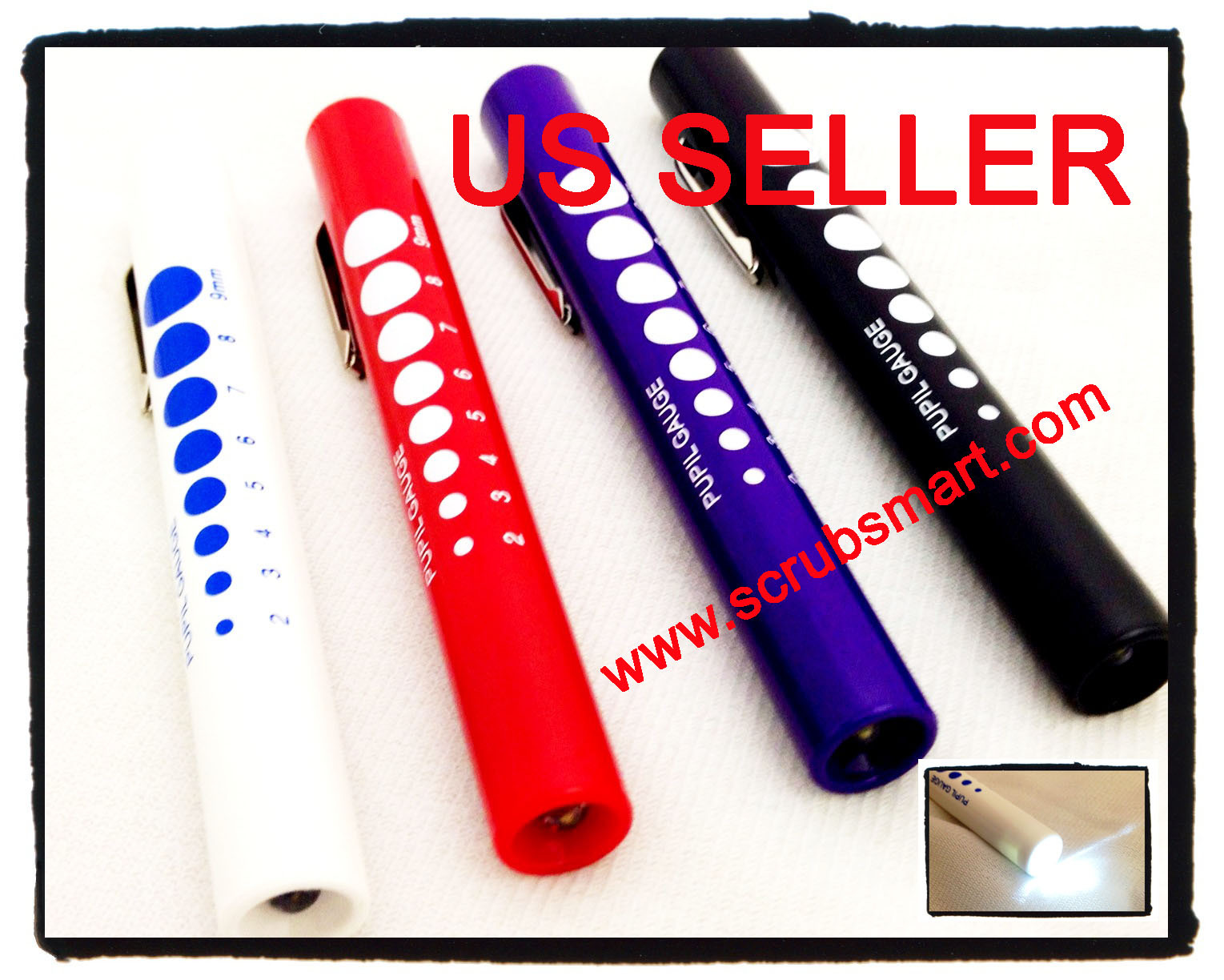 6 LED Diagnostic Medical Pen Lights Penlight + Pupil Gauge US Seller – 6 Pack