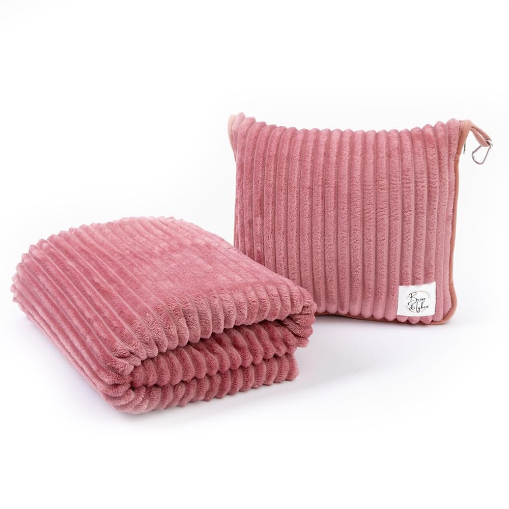 Premium Travel blanket pillow – XL 50″x70″ | 2 in 1 Full XL, Dusty Rose