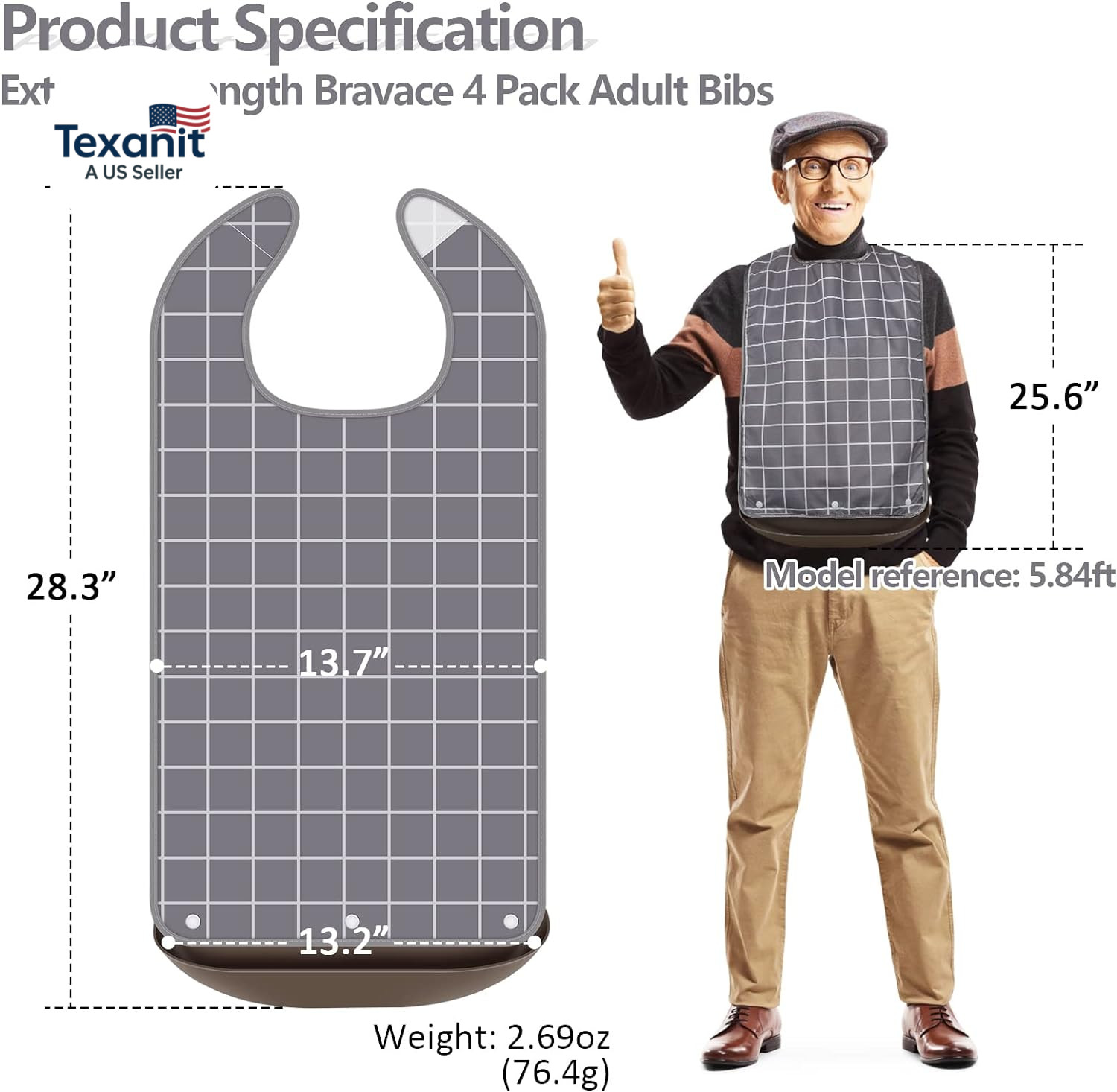 4 Pack Adult Bibs for Eating Waterproof Clothing Protector with Detachable Crumb