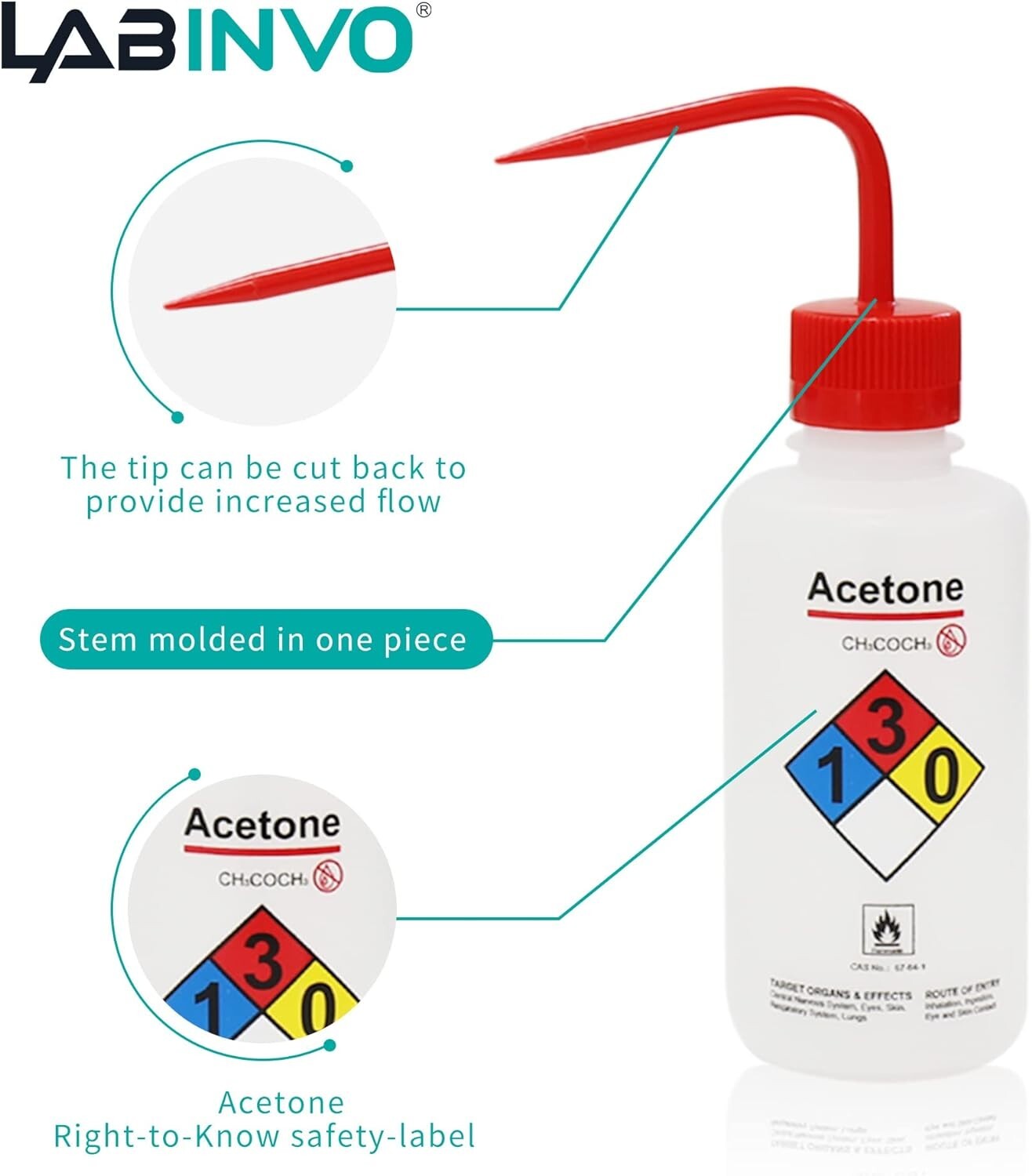 4pcs of Acetone Wash Bottles, Vol.500ml 17oz, Narrow Mouth, Self-Venting Safe…