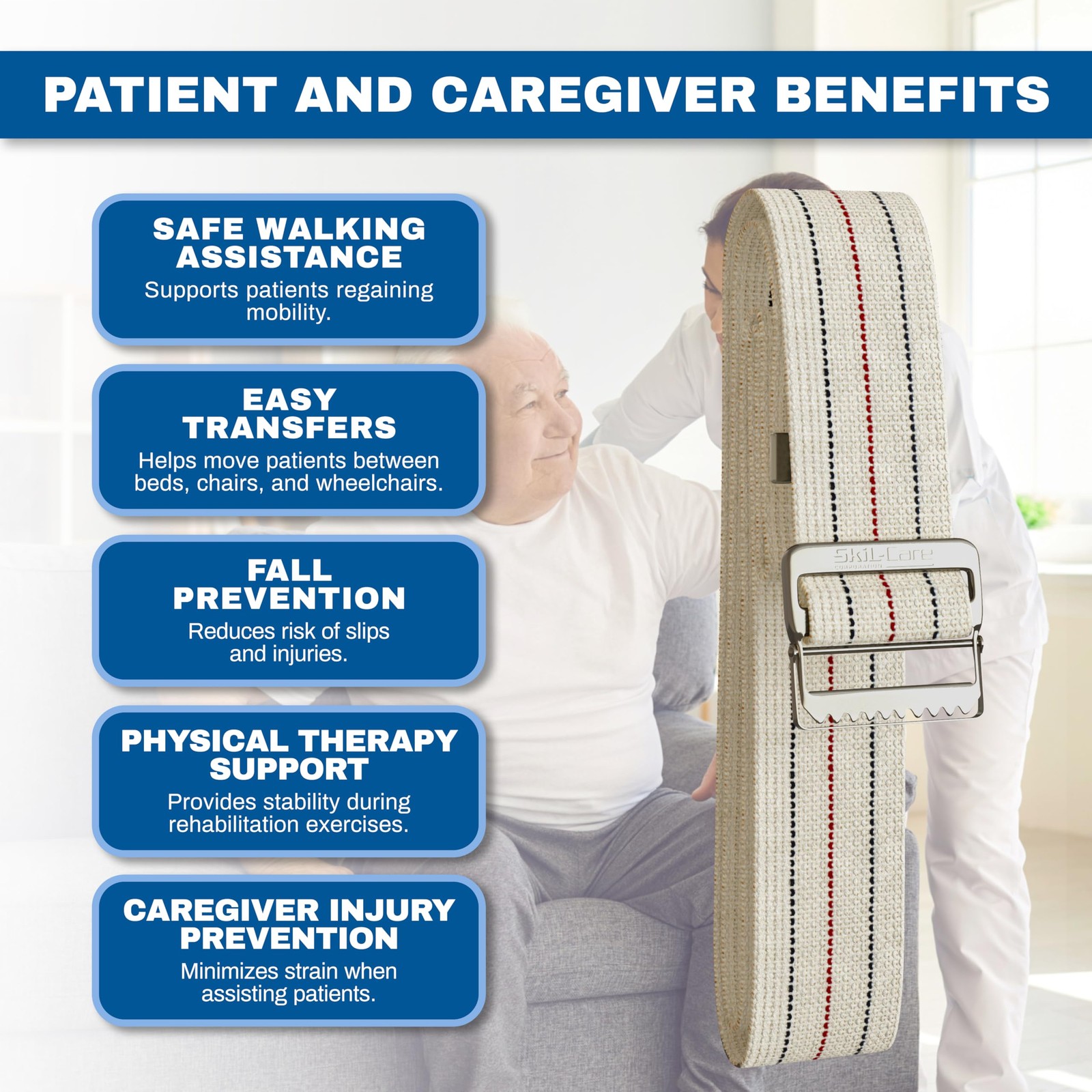 Durable Cotton Gait Belt with Metal Buckle for Patient Transfer and Mobility 72L