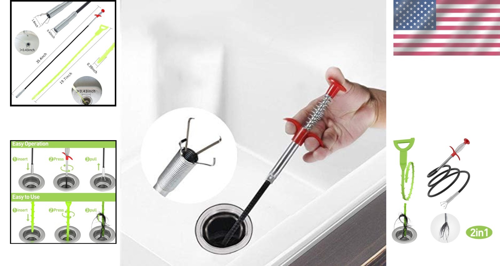35.4 Inch Flexible Grabber Claw Tool for Drain Cleaning and Reaching