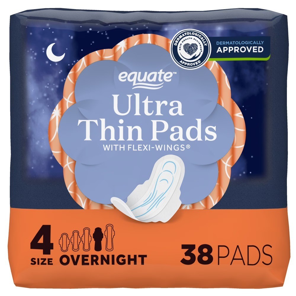 Overnight Absorbency Ultra Thin Pads with Flexi-Wings, Size 4, 38 Count