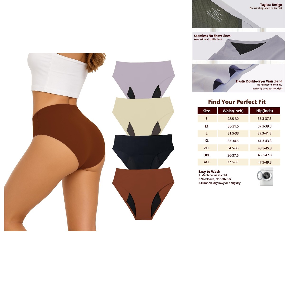 Jointown Incontinence Underwear Women Washable Absorbent Reusable Leakproof