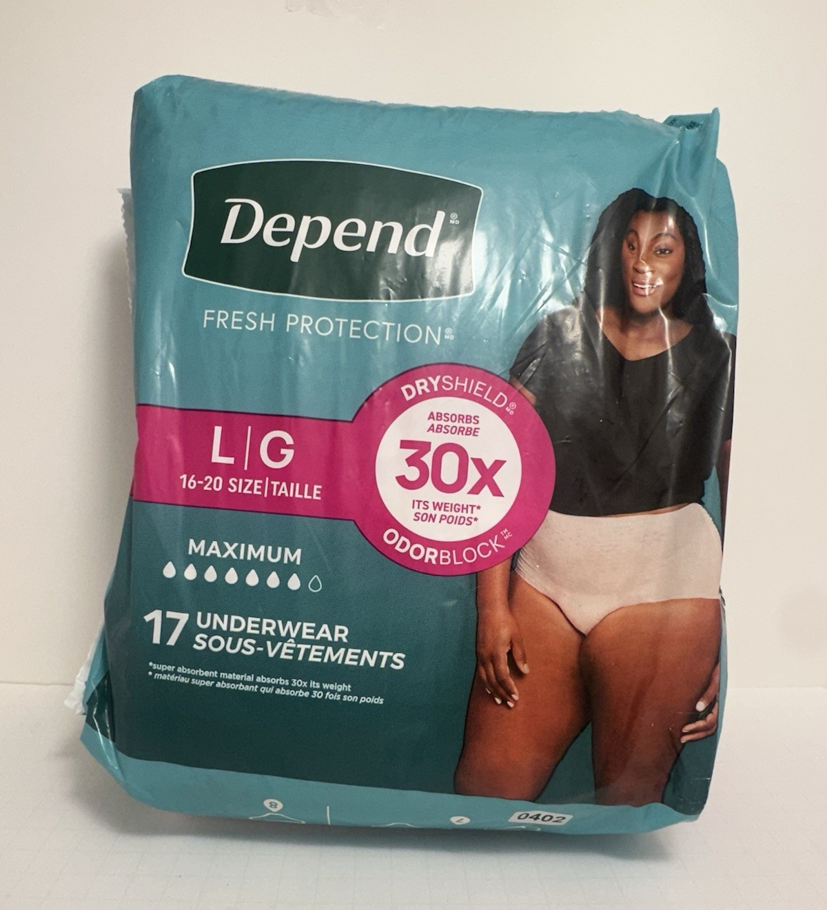 Depend Fresh Protection Maximum Incontinence Pants Women’s L/G White 17 Ct