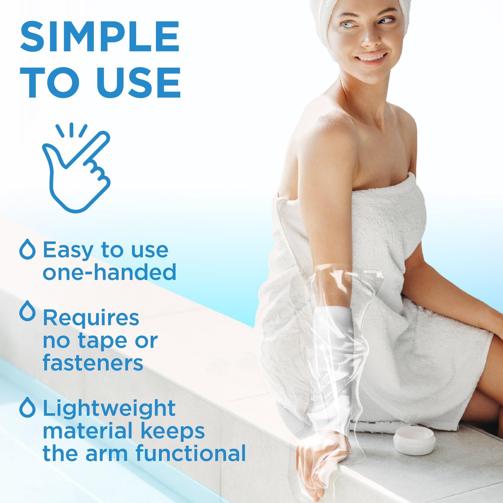 100% Waterproof Cast Covers for Shower Arm – Tight 3 Count (Pack of 1), Clear